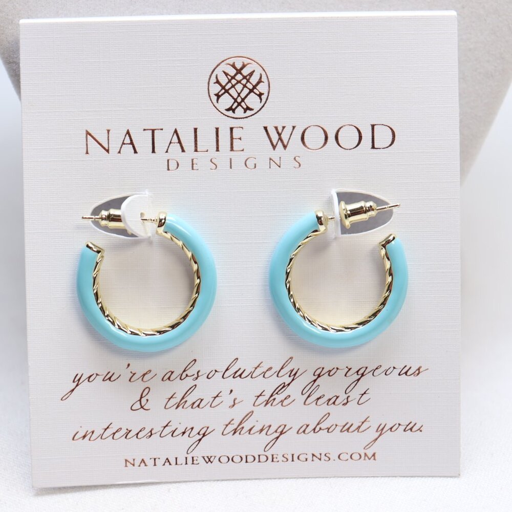 Natalie Wood Designs Gold Tone Blue Enamel Eclipse Hoop Earrings $46 New